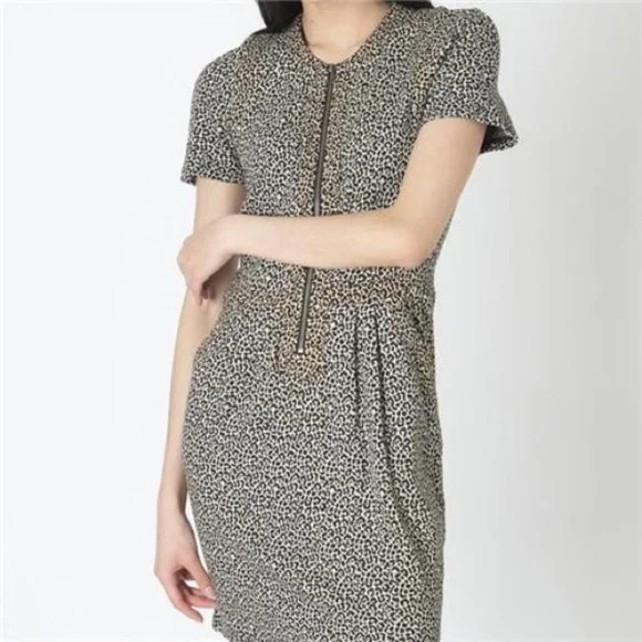 Sea New York Cheetah Animal Print Zip Midi Short Sleeve Dress XS - Picture 2 of 4